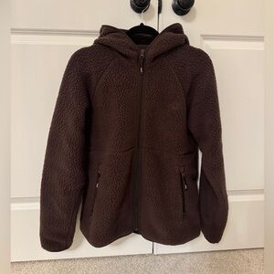 Aritzia TNA Polartech Thermal Pro Raglan Zip Hoodie Brown Fleece, Sz S.